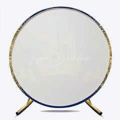 Lofaris 21st Happy Birthday Round Backdrop Gold Glitter Number 21 on Navy Blue Background Cheers to Years Party Decor