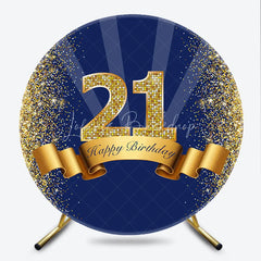 Lofaris 21st Happy Birthday Round Backdrop Gold Glitter Number 21 on Navy Blue Background Cheers to Years Party Decor