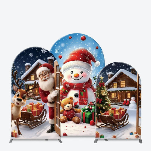 Lofaris 3-Piece Arch Backdrop Set Christmas Snowman Reindeer Winter Holiday Santa House Chiara Wall Cover Party Decoration