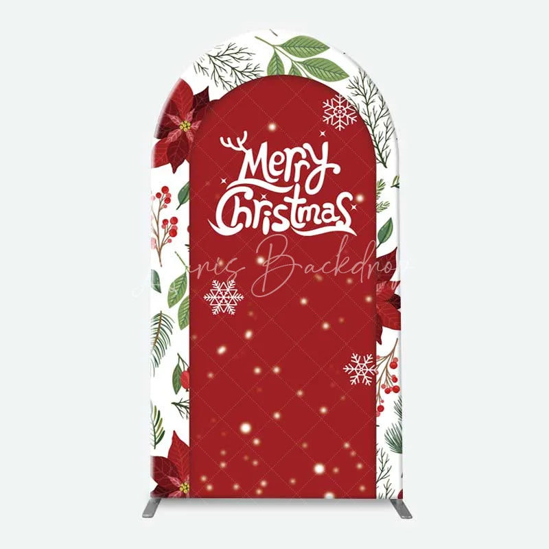 Lofaris 3-Piece Arch Backdrop Set Merry Christmas Red Green Poinsettia Wreath Winter Holiday Chiara Wall Cover Decor