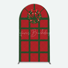Lofaris 3-Piece Arch Backdrop Set Merry Christmas Red Green Poinsettia Wreath Winter Holiday Chiara Wall Cover Decor