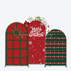 Lofaris 3-Piece Arch Backdrop Set Merry Christmas Red Green Poinsettia Wreath Winter Holiday Chiara Wall Cover Decor