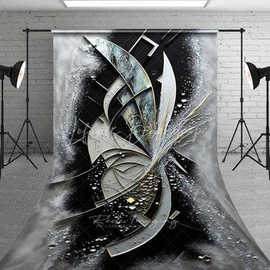 Lofaris 3D Geometric Metallic Abstract Backdrop Black White and Gold Splashing Art Photography Background