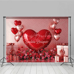 Lofaris 3D Giant Red Heart Backdrop Metallic Gift Boxes Flowers Background Valentine Day Photography Studio Prop