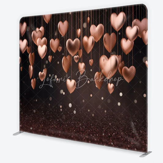 Lofaris 3D Hanging Rose Gold Hearts Tension Fabric Backdrop Glitter Valentine Day Romantic Photography Background