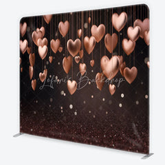 Lofaris 3D Hanging Rose Gold Hearts Tension Fabric Backdrop Glitter Valentine Day Romantic Photography Background
