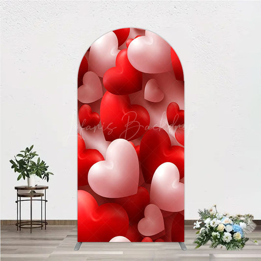 Lofaris 3D Hearts Valentine’s Day Arch Backdrop Red and White Romantic Love Theme Wedding or Anniversary Photo Prop