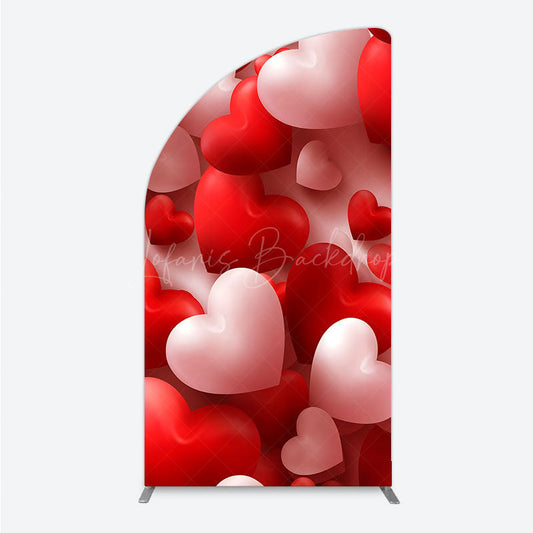 Lofaris 3D Hearts Valentine’s Day Half Moon Arch Backdrop Red and White Romantic Love Theme Wedding or Anniversary Photo Prop