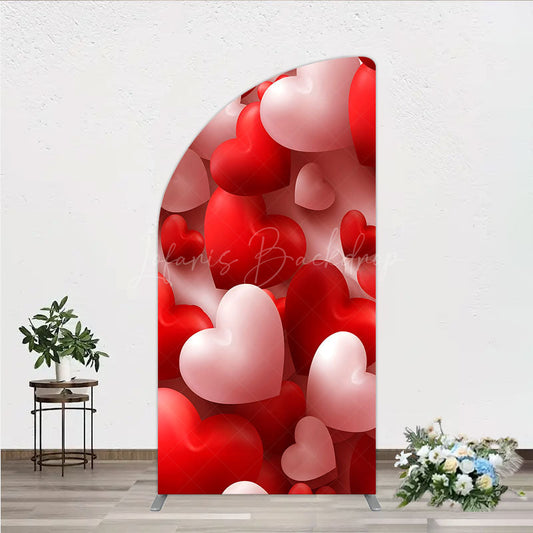 Lofaris 3D Hearts Valentine’s Day Half Moon Arch Backdrop Red and White Romantic Love Theme Wedding or Anniversary Photo Prop