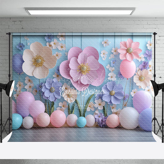 Lofaris 3D Paper Flower Wall Photography Backdrop Pastel Balloons for Birthday Baby Shower Photo Booth Background