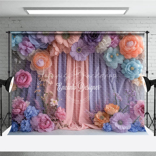 Lofaris 3D Paper Flower Wall Photography Backdrop Pastel Curtains for Wedding Birthday or Baby Shower Photo Booth