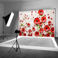 Lofaris 3D Red Poppy Floral Backdrop White Texture Circle Pattern Flower Art Background Artistic Photography Prop