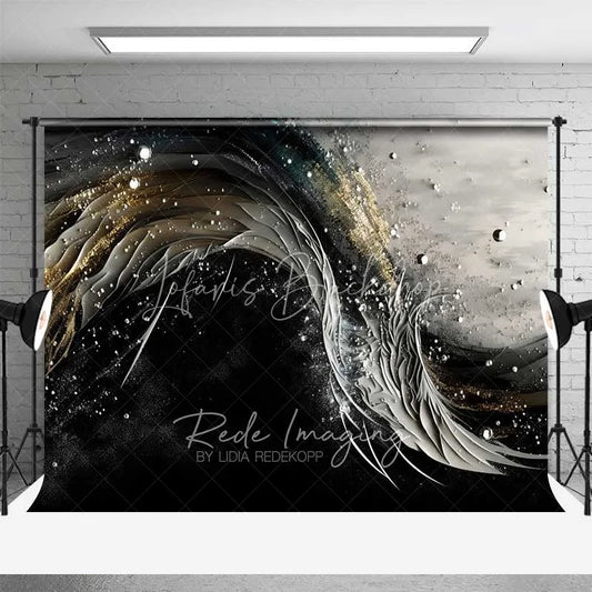 Lofaris 3D Textured Black and White Ribbon Abstract Backdrop Gold Dust Pearl Photography Background Artistic Party Decor