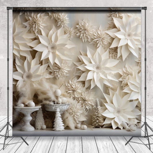 Lofaris 3D White Paper Flowers Photography Backdrop Winter Wedding or Bridal Shower Elegant Poinsettia Wall Decor