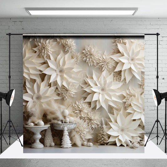 Lofaris 3D White Paper Flowers Photography Backdrop Winter Wedding or Bridal Shower Elegant Poinsettia Wall Decor