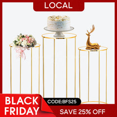 Lofaris (7 Day Delivery) Set of 3 Gold Metal Cake Display Cylinder Stand
