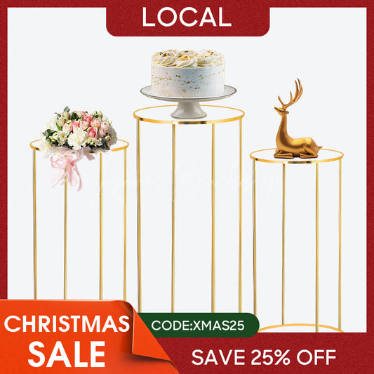 Lofaris (7 Day Delivery) Set of 3 Gold Metal Cake Display Cylinder Stand