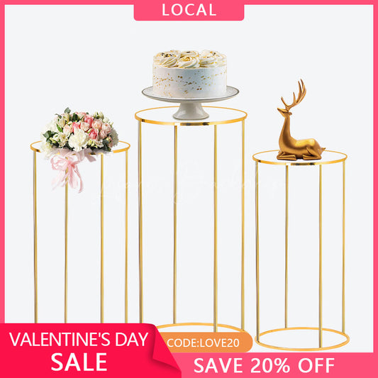 Lofaris (7 Day Delivery) Set of 3 Gold Metal Cake Display Cylinder Stand