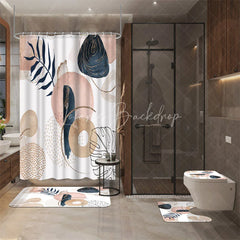 Lofaris 4-Piece Abstract Boho Shower Curtain Set Pink Blue Geometric Shapes Modern Minimalist Art