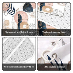 Lofaris 4-Piece Abstract Boho Shower Curtain Set Pink Blue Geometric Shapes Modern Minimalist Art