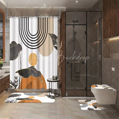 Lofaris 4-Piece Abstract Boho Sun Shower Curtain Set Minimalist Tropical Leaves Terracotta Geometric Decor