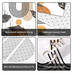 Lofaris 4-Piece Abstract Boho Sun Shower Curtain Set Minimalist Tropical Leaves Terracotta Geometric Decor