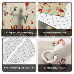 Lofaris 4-Piece Halloween Horror Bathroom Set Red Handprint Silhouette Spooky Help Sign Holiday Decor