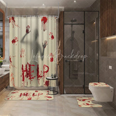 Lofaris 4-Piece Halloween Horror Bathroom Set Red Handprint Silhouette Spooky Help Sign Holiday Decor