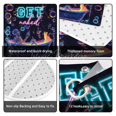 Lofaris 4-Piece Neon Skeleton Shower Curtain Set Funny Bathing Skull with Cat Colorful Bubbles Decor