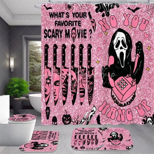 Lofaris 4-Piece Pink Halloween Bathroom Set, Funny Movie Character No You Hang Up, Spooky Ghost Decor