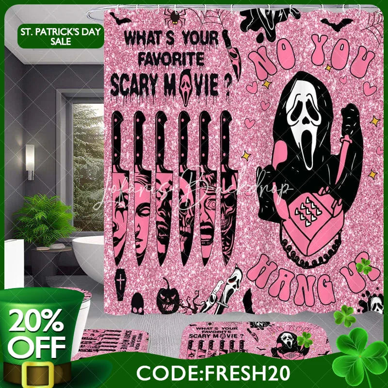 Lofaris 4-Piece Pink Halloween Bathroom Set Funny Movie Character No You Hang Up Spooky Ghost Decor