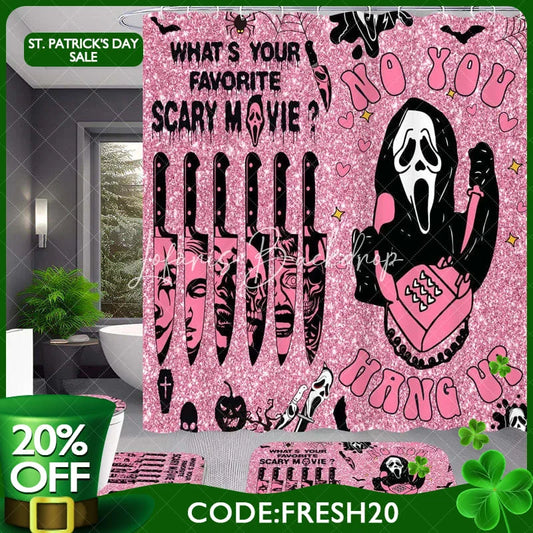 Lofaris 4-Piece Pink Halloween Bathroom Set Funny Movie Character No You Hang Up Spooky Ghost Decor