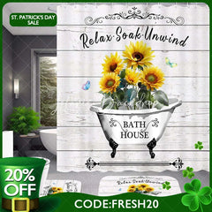 Lofaris 4-Piece Rustic Sunflower Bathroom Set Farmhouse Bathtub Wood Yellow Relax Soak Unwind Decor