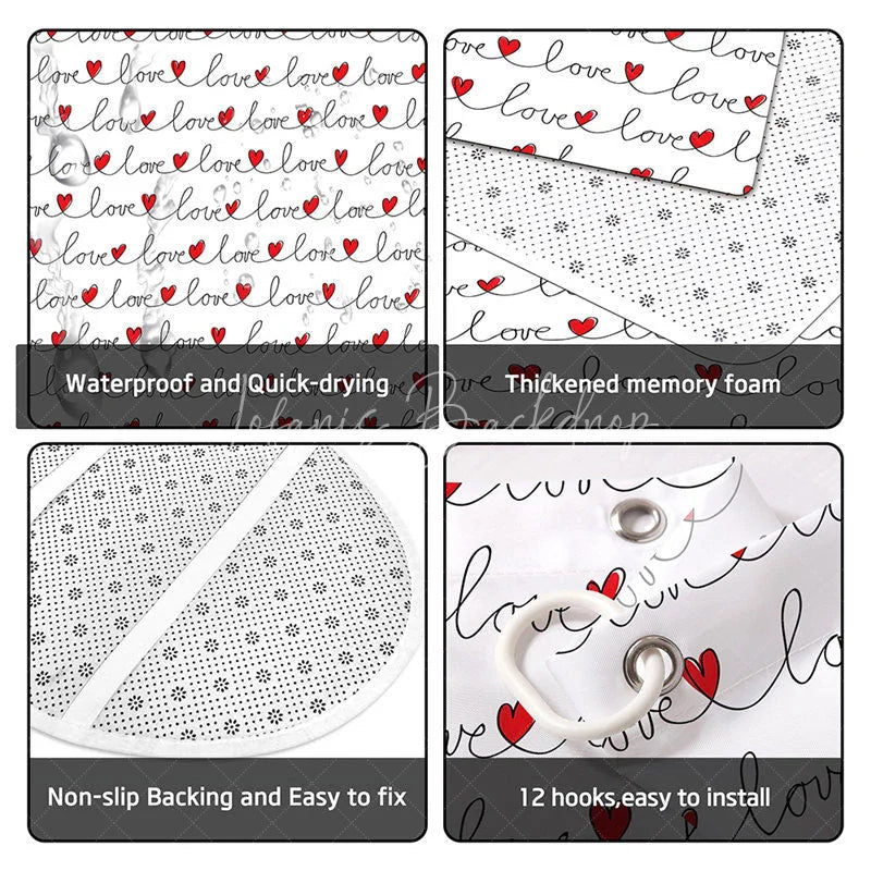 Lofaris 4-Piece Valentines Day Love Bathroom Set Red Heart Script Line Minimalist Romantic Decor