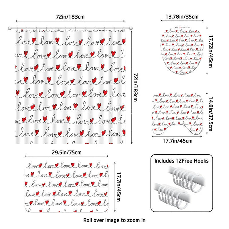Lofaris 4-Piece Valentines Day Love Bathroom Set Red Heart Script Line Minimalist Romantic Decor