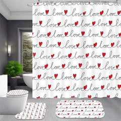 Lofaris 4-Piece Valentines Day Love Bathroom Set Red Heart Script Line Minimalist Romantic Decor