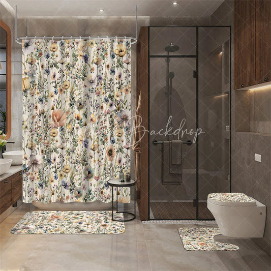 Lofaris 4-Piece Vintage Wildflower Bathroom Set Colorful Herbs and Plants Rustic Botanical Farmhouse Decor