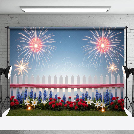 Lofaris 4th of July Floral Fence Independence Day Backdrop