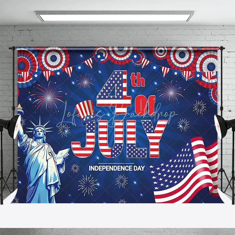 Lofaris 4th Of July Independence Day Patriotic Celebration Backdrop Statue of Liberty American Flag Fireworks Party Decoration