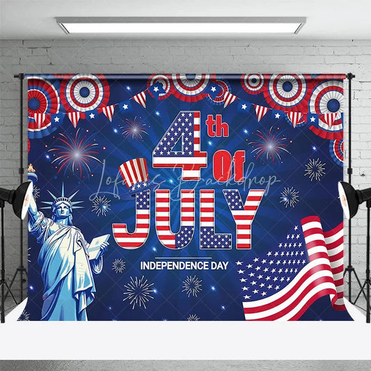 Lofaris 4th Of July Independence Day Patriotic Celebration Backdrop Statue of Liberty American Flag Fireworks Party Decoration