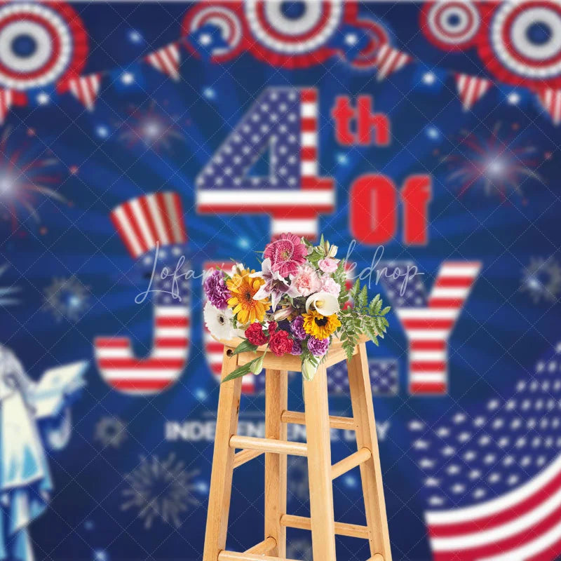 Lofaris 4th Of July Independence Day Patriotic Celebration Backdrop Statue of Liberty American Flag Fireworks Party Decoration