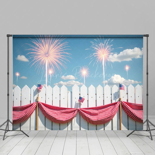 Lofaris 4th Of July White Fence Celebration Holiday Backdrop