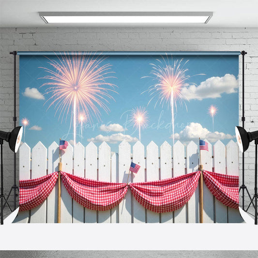 Lofaris 4th Of July White Fence Celebration Holiday Backdrop