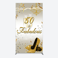 Lofaris 50 And Fabulous Gold Happy Birthday Rectangle Backdrop