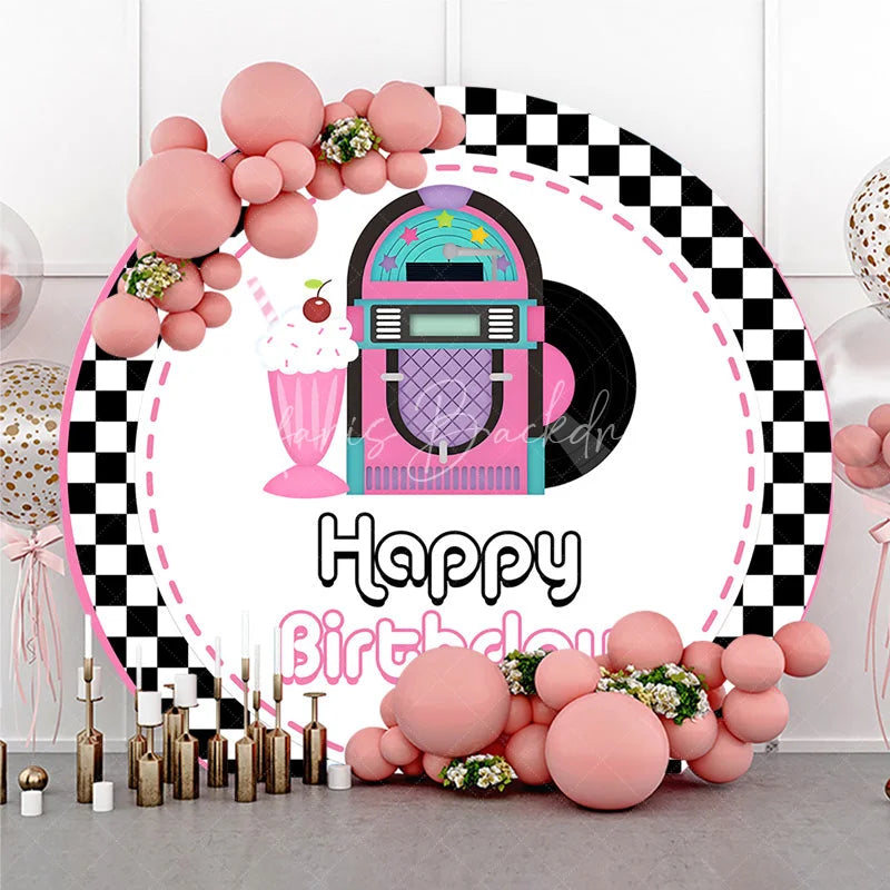 Lofaris 50s Rock and Roll Jukebox Round Backdrop Retro Milkshake Record Happy Birthday Party Decoration