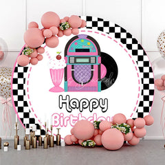Lofaris 50s Rock and Roll Jukebox Round Backdrop Retro Milkshake Record Happy Birthday Party Decoration