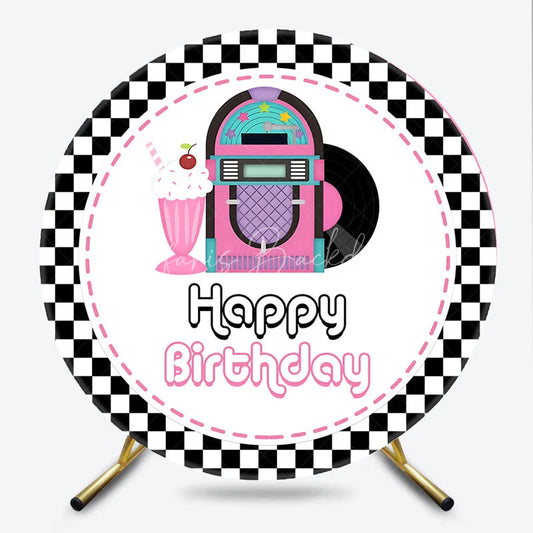 Lofaris 50s Rock and Roll Jukebox Round Backdrop Retro Milkshake Record Happy Birthday Party Decoration
