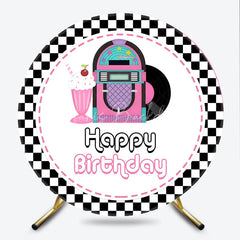 Lofaris 50s Rock and Roll Jukebox Round Backdrop Retro Milkshake Record Happy Birthday Party Decoration