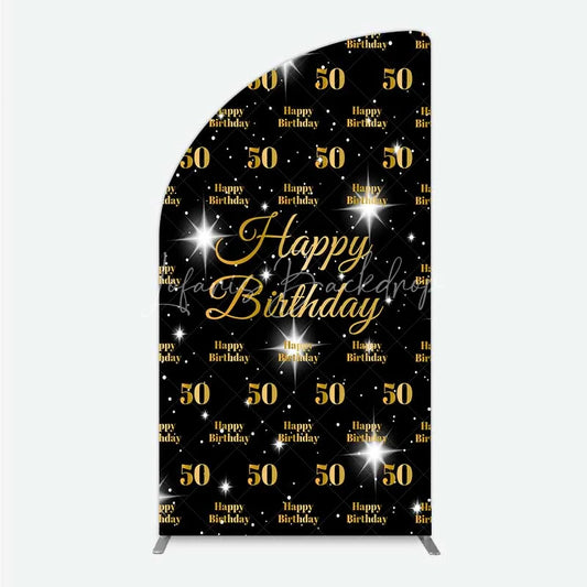 Lofaris 50th Birthday Half Moon Arch Backdrop Black and Gold Step Repeat Pattern Decoration