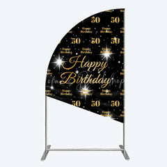 Lofaris 50th Birthday Half Moon Arch Backdrop Black and Gold Step Repeat Pattern Decoration